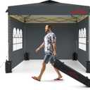 10x10 Pop Up Canopy with Sidewalls, Easy Up Canopy Tent, Heavy Duty Tents for Parties, One Person Set Up Event Tent, Grey