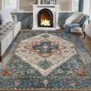 Ciicool Vintage Washable Area Rug 8'x10' Large Oriental Print RugsUltra Soft Carpet for Bedroom, Living Room, Under Table, Office
