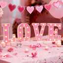 Valentines Day Decorations  Galentines LED LOVE Marquee Light Letters, Pink Glitter Battery Operated Tabletop Sign for Home, Party, Shelf and Mantel Dcor