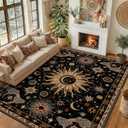 9x12 Area Rugs, Washable Vacuum-Friendly Non-Slip Rug Vintage Boho Gothic Sun and Moon Printed Pattern Low Pile Carpet for Living Room Bedroom Dining Room Hallway Entryway,Black Gold Beige Red