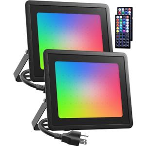LED Flood Light Outdoor 800W Equiv, 100W RGB Color Changing Floodlights with Remote, Uplighting Indoor IP66 Landscape Floor Lighting Strobe Stage Spot Lights, Uplights for Halloween Events