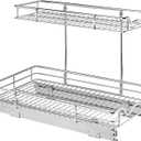 HOLDN STORAGE Two Tier Under Sink Organizers and Storage - Slide Out Cabinet Organizer w/Sliding Drawers for Cabinets 11" Wx21 Dx15H Chrome, Requires 12-1/2 Opening