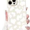 NITITOP Compatible with iPhone 12 Pro Max Case Cute Aesthetic Cow Print Pattern for Women Girl Men Trendy Slim Fit TPU Bumper Silicone Shockproof Full Camera Protection Cover - White (Apricot)
