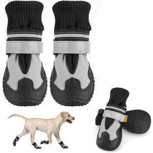 Lukovee Dog Shoes - Waterproof Warm Fleece Lined Dog Booties for Small Medium Large Dogs, Non-Slip Adjustable Dog Boot for Winter Cold Weather (HX,Size 6)