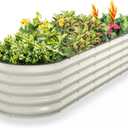 Kesfitt Raised Garden Bed, Metal Galvanized Steel Oval Garden Bed 8x2x1.5 ft with 18-Inch Deep Open-Bottom Design for Outdoor Vegetable Gardening, Pearl White
