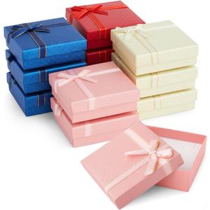 Bright Creations 12 Pack Cardboard Jewelry Gift Boxes with Lids & Bows for Ring Necklace Bracelet Earrings Display, 4 Colors, 3.5 x 1 in - Jewelry Box