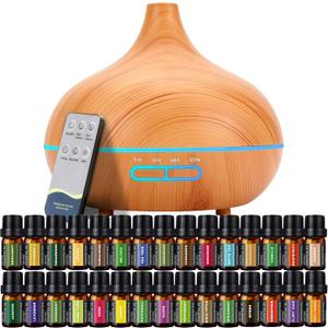 550 ML Aroma Diffiser with Essential Oils Set, Essential Oil Diffuser with Remote, Ultrasonic Technology Aromatherapy Diffusers Auto Shut-Off for Office, Home (Light Colour-30)