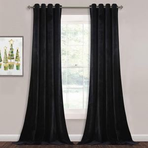 StangH Black Blackout Velvet Curtains 84 inches Long - Grommet Thermal Insulated Curtain Panels Chill Resist Keep Warm for Living Room, Black, W52 x L84 Inches, 2 Pieces