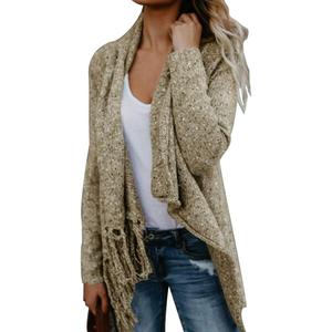 CEASIKERY Women's Tassel Hem Sweater Long Cardigan Knitwer Pullover Poncho Coat (Gold, XL)