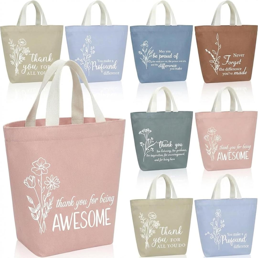 12 Pcs Employee Appreciation Gift Mini Canvas Inspirational Tote Bag for Women Bulk Motivational Aesthetic Canvas Cosmetic Bag Thank You Gift for Staff Teacher Employee Coworker