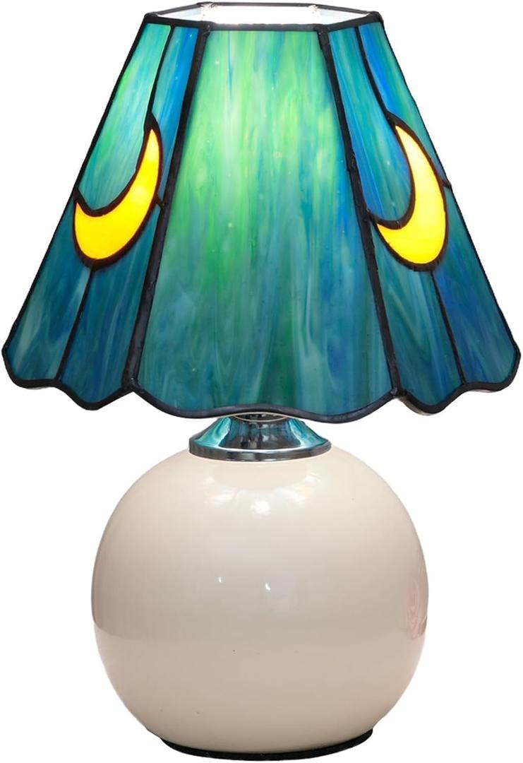 Tiffany Style Stained Glass Mushroom Table Lamp, Cute Small Bedside Night Light for Bedroom Living Room, Unique Aesthetic Home Decor Gift for Girls Women Birthday (Sea Blue)