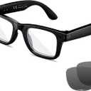AI Smart Glasses with 8MP Camera, 1080P Video & HD Photo, Bluetooth Audio, AI Voice Assistant, Real-Time Translation, Object Recognition, Noise-Cancel Calls, Photochromic +2 Sunglasses Lenses (Black)