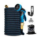 Kotto 100 ft Flexible Garden Hose, Water Hose for Outside with 10 Spray Nozzles, Brass Connector, Leak-Proof, Blue