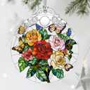 Butterfly & Rose Christmas Decorations - Christmas Ornaments for Tree | Stained Glass Ornament | Holiday Ornament Flower Lover Gifts | Gift Ideas | Xmas Gift