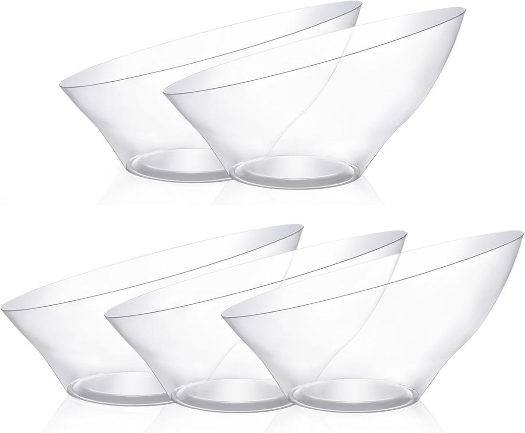 Goodluck 5 Pack Clear Plastic Serving Bowls for Party - 20 OZ Angled Disposable Serving Bowls for Wedding Party Chip, Candy, Salad & Fruit