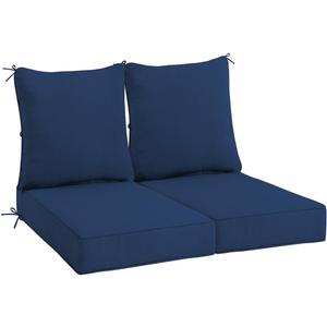 Sundale Outdoor Olefin Deep Seat Cushion Set of 2, Patio Chair Cushion and Pillow, Water-Resistant Sectional Sofa Pad with Straps Dark Blue, 23 x 26 x 4 Inches