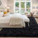 Merelax Soft Modern Indoor Large Shaggy Rug for Livingroom Bedroom Decor Aesthetic, Non-Slip Plush Fluffy Area Rugs for Boys Dorm Nursery Indoor Accent Floor Carpet 8x10Feet, Black