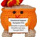 Handmade Emotional Support Dumpster Fire Crochet Gift - Funny Desk Decor with Positive Card for Coworkers, Teachers, Adults, Meme Lovers, Christmas, Halloween, Office Pranks, Knitted Doll Toy (Orange)