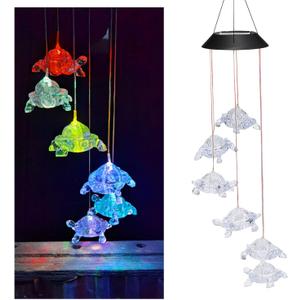 Wind Chimes Chandelier, Solar Turtles Hanging Lamp ,Wind Chime Pendant Light IP44 Waterproof Mixcolor Slow Flashing