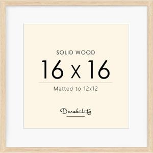 16x16 Picture Frame Made with Solid Wood, Display 12x12 with Mat or 16x16 Picture without Mat, Photo frame with Plexiglass, 12 by 12 Natural Wood Picture frame for Tabletop or Wall Mounting, Oak