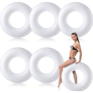 Gemscream 6 Pcs Inflatable Pool Float White Swimming Ring Pool Floats Adult Inflatable Tube Toy for Man Women Summer Vacation Beach River Bachelorette Wedding Party Supplies