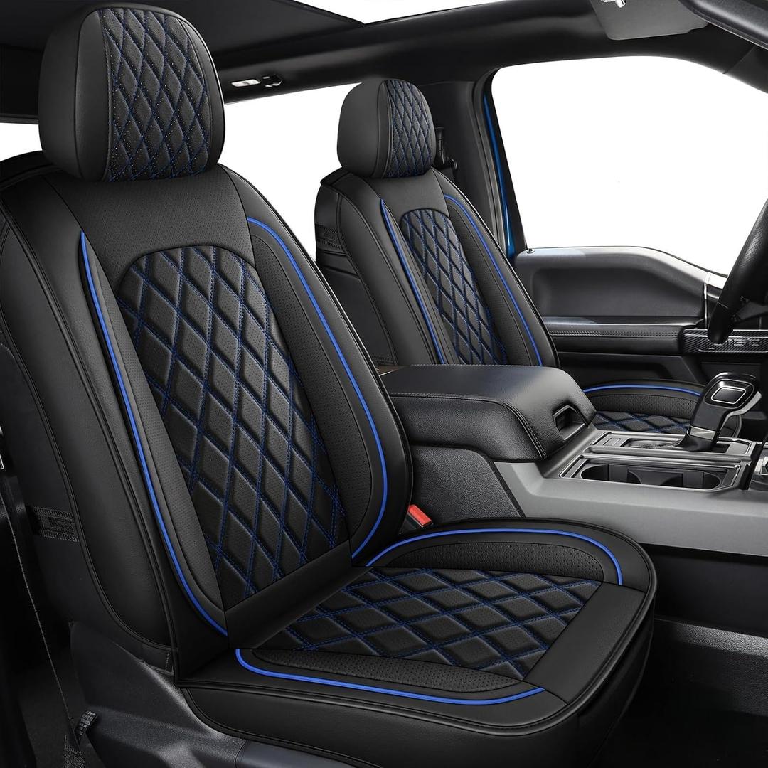 MIROZO Dodge Ram Seat Covers Full Set,Waterproof Truck Seat Covers Fits for 2009-2025 Ram 1500/2500/3500 Crew Quad Regular Cab Pickup Cushions with Split Curved Bench 40/60,Black and Blue