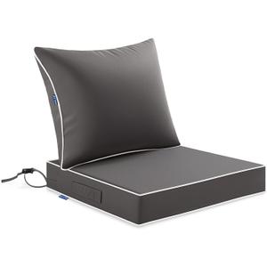 MIULEE Dark Grey Outdoor Seat Cushion 24x24 Inch Waterproof & 3 Year Fade Resistant Deep Seat and Back Cushion for Patio Furniture Chair Sofa Couch with Handle and Adjustable Straps