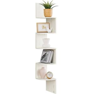 VASAGLE Corner Shelf Wall Mount, 5-Tier Floating Corner Bookshelf, Plant Shelf for Bedroom, Living Room, Bathroom, Home Office, Rustic White