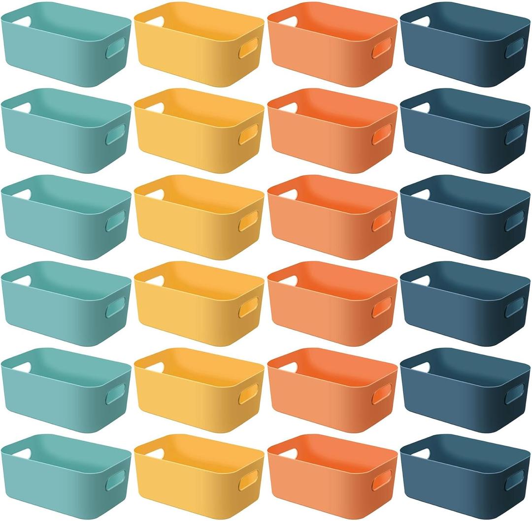 Geetery 24 Pcs Plastic Storage Bins, 10"x 7"x 4" Multiple Color Containers Pantry Baskets with Handles Organizing Bins for Kitchen Bathroom Organizer Cupboard Box on Shelves