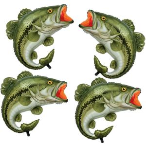 4 Pcs Large Sea Bass Foil Balloons, Realistic Fish Balloons for Ofishally One Birthday Decorations, Gone Fishing Theme Party Supplies, Let's Go Fishing Baby Shower, Fisherman Birthday Decor
