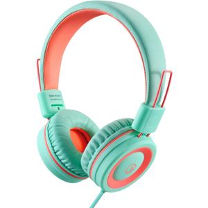 noot products Kids Headphones K11 Foldable Stereo Tangle-Free 5ft Long Cord 3.5mm Jack Plug in Wired On-Ear Headset for iPad/Amazon Kindle,Fire/Boys/Girls/School/Tablet/Laptop(Mint/Coral)