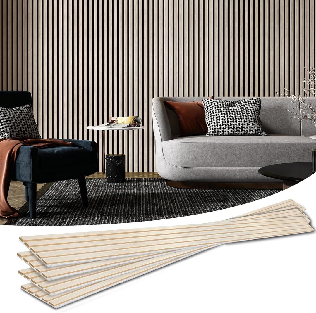 Art3d 4-Piece Wood Slat Acoustic Panels for Stylish Decor and Noise Reduction, 3D Textured Panel for Ceiling and Wall, White Elm (94.5 * 7.9 inch)