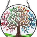 Tuitessine Tree of Life Stained Glass Suncatcher Four Season Theme Colorful Leaves Window Wall Hanging Ornament Hand-Painted Glass Panel Decor Gift for Women Christmas Thanksgiving Gift 6.3 * 6.3