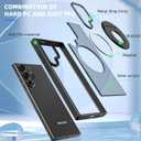 Design For Samsung Galaxy S23 Ultra Phone Case with Tempered Glass Screen Protector [Compatible with MagSafe] Wireless Charging 360 Rotatable Invisible Kickstand Protective Cover for Men Black