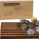 Samplife Challenge Coin Display Walnut , Solid Wood Military Coin Holder Rack for Collectors American Flag Style, Desk or Shelf Display (Natural Walnut, Medium)