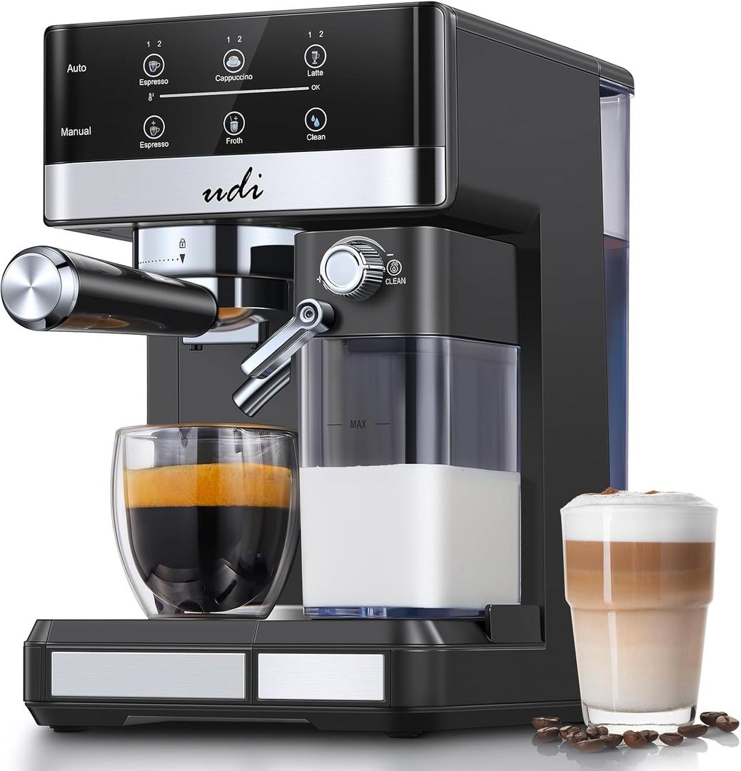 UDI Espresso Machine, 20 Bar Cappuccino & Latte Coffee Maker with Automatic Milk Frother, Auto or Manual Quick Brew Dual Boiler, Touchscreen Espresso Maker, Black