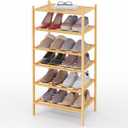 Smiry Small Bamboo Shoe Rack 6-Tier, Stackable Wooden Shoe Organizer for Entryway & Closet, Free Standing Wood Shoe Storage Shelf for Front Door & Small Spaces, Natural
