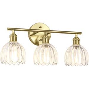 Vintage Bathroom Light Fixtures,3-Light Hardwired Vanity Lights Over Mirror,Gold Wall Sconces with Clear Tulip Glass Shade for Bathroom Living Room,E26 Socket(Bulbs Not Included)
