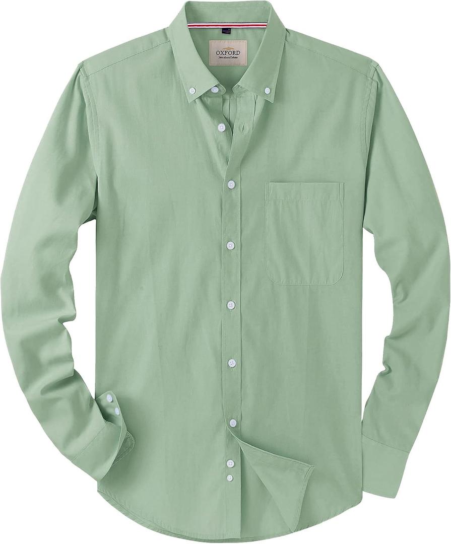Alimens & Gentle Mens Solid Oxford Shirt Long Sleeve Dress Shirt Work Casual Button Down Shirts with Pocket, Bean Green, Medium