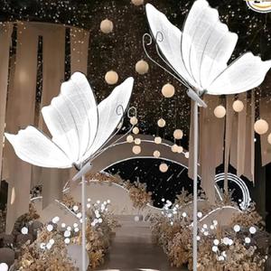 CNCEST 2PCS 23.6" Wedding Butterfly LED Floor Lamp,48W 110V Creative Butterfly Ceiling Lamp 57.5-70.1" Adjustable Height Butterfly Hanging Decoration Props for Wedding Party (Silver, White Light)