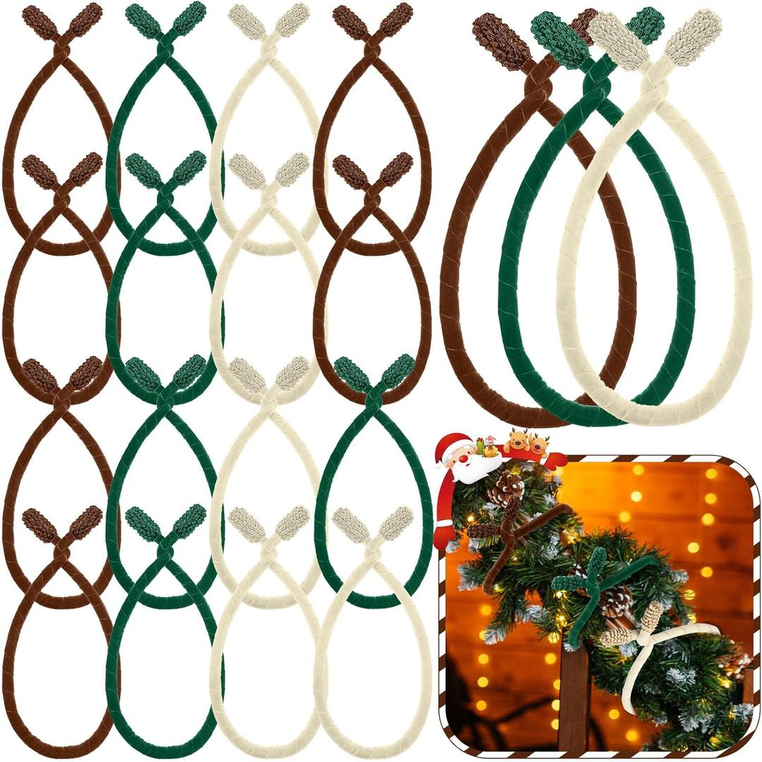 Zhengmy 16 Pcs 25 Inches Christmas Velvet Garland Ties Christmas Decorative Twist Ties for Banister Stairway Railing Reusable Flexible Twist for Xmas Home Decor Holiday Craft Wrapping(Earth Tones)