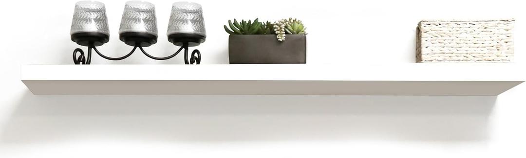 InPlace Durable Shelf with Invisible Brackets - Easy to Install & Remove Deep Floating Shelves for Wall - Infant MDF Wall Shelf for Bedrooms & Kitchen - 10.2"D x 47.3"W x 2"H - White - 0191801
