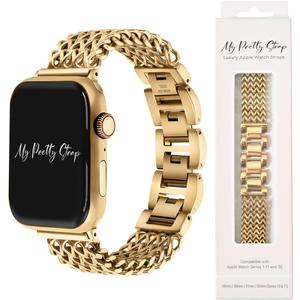 My Pretty Strap - Compatible Apple Watch Band Strap, Stainless Steel Fashion iWatch Replacement Strap- Easy Resizing, No Tool Needed, Fits Most Wrists- Series 1-11, SE and Ultra (Mermaid Gold)