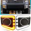 DRL w/Turn Signals for 2014-2021 Toyota Tundra Fog Lights Cover LED Daytime Running Lights Front Bumper Lights for Tundra Accessories, Black housing