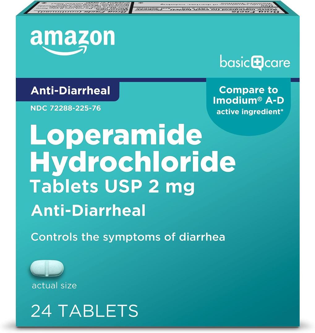 Amazon Basic Care Loperamide Hydrochloride Tablets, 2 mg, Anti-Diarrheal, 24 Count (Pack of 1)