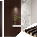 Art3d Slat Wood Wall Paneling for Interior and Ceiling Decoration - Pack of 4pcs + 1pc End-Trim, Size 108 x 5.7in.- Smoked Oak