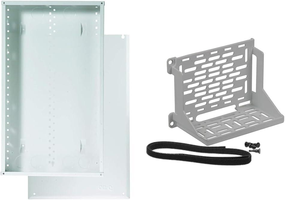 Legrand - OnQ 20 Inch Media Enclosure, 20 Gauge Cable Management Box, Cable Wall Cover with 2.5 Inch & AC1060 Shelf Mounting Bracket, White