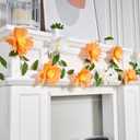 EASY JOY Crepe Paper Flowers Banner White Orange Floral Banner Spring Hanging Paper Flower Leaves Garlands for Spring Birthday Wedding Home Decorations
