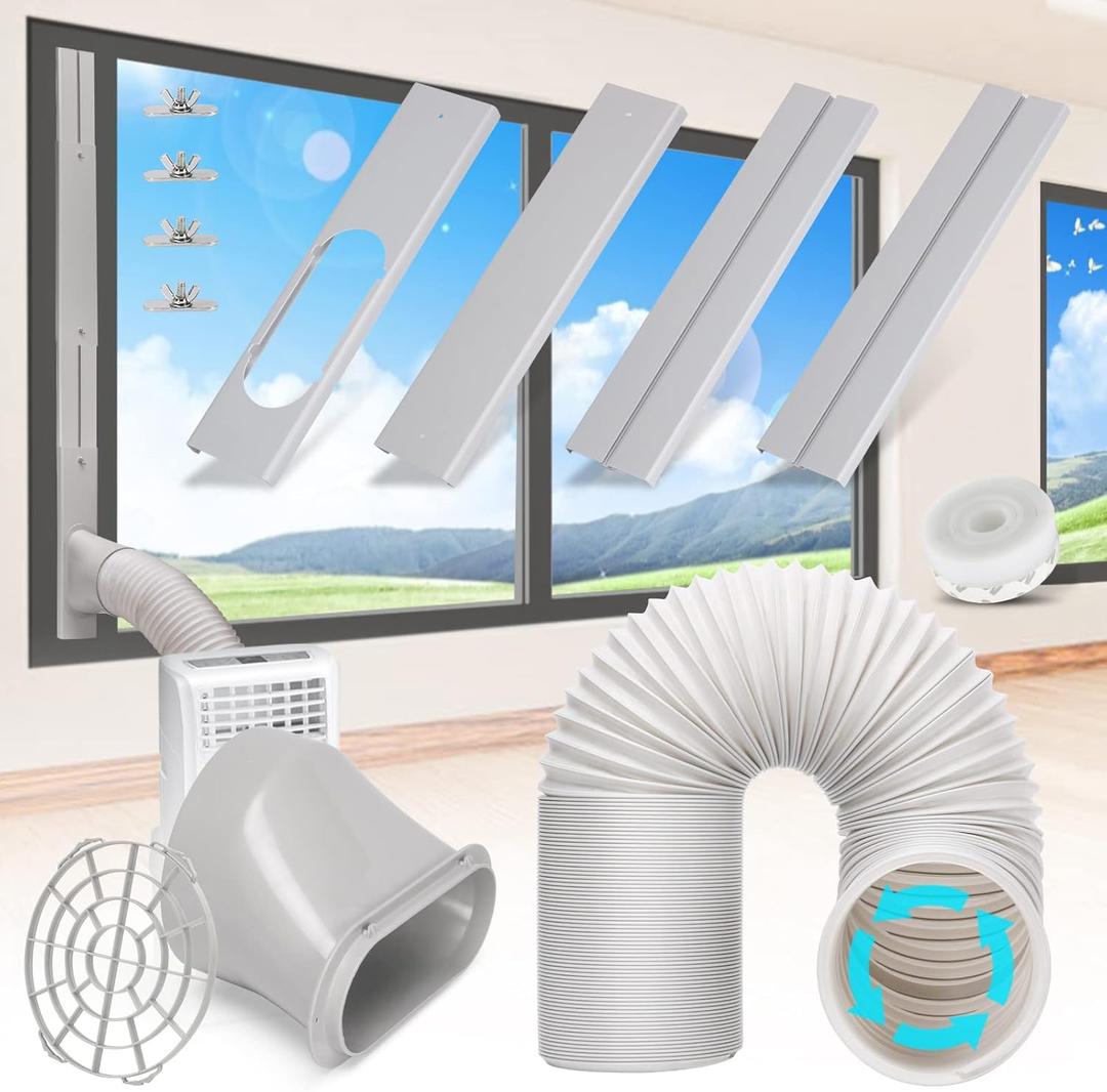Portable Air Conditioner Window Vent Kit with 5.9 Exhaust Hose Adjustable Portable AC Window Kit for Ducting Universal Portable AC Seal Panel for Horizontal&Vertical Window