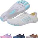Colson Pro Barefoot Shoes for Men & Women Lightweight, Non-Slip, Quick-Dry Minimalist Shoes with Wide Toe Box, Arch Support, Flexible Thin Soles for Walking, Running, Gym,  Size: 7.5 Wide Women/5.5 Wide Men(White/Blue)